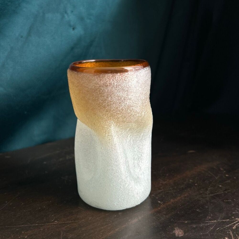 Mexican Hand Blown Seeded Textured Twist Glass White Amber
